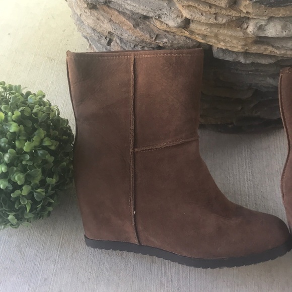 SOLD Sugar Faux Suede Brown Adara Wedge Boots - Picture 8 of 8